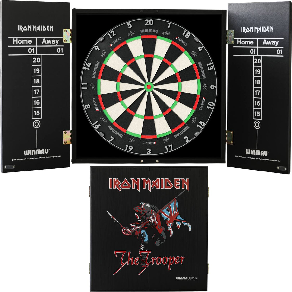Winmau - Blade 360 Triple Core Dartboard & Iron Maiden Cabinet Bundle - The Trooper