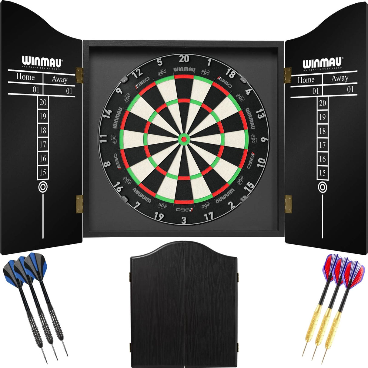 Winmau - Blade 360 Triple Core Dartboard & Cabinet Ready to Play Bundle - Black