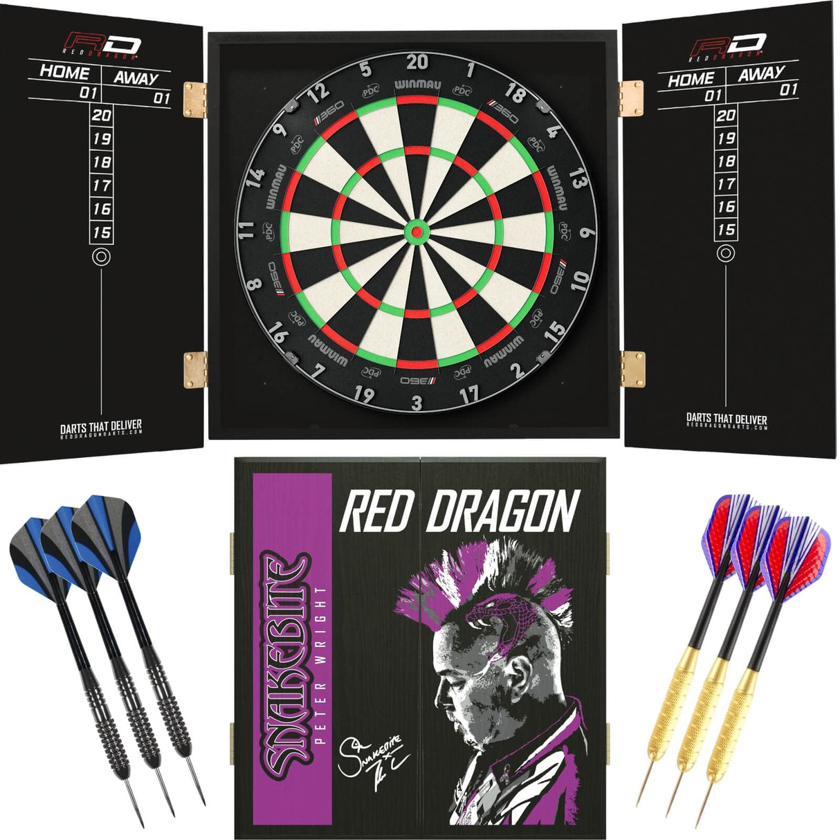 Winmau - Blade 360 Triple Core Dartboard & Player Edition Cabinet Ready to Play Bundle - Peter Wright