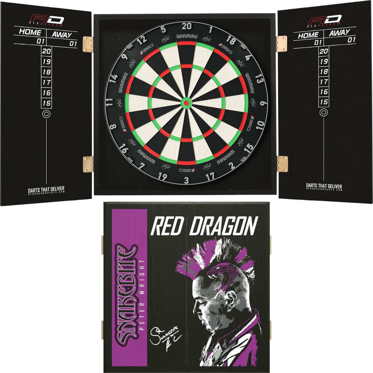 Winmau - Blade 360 Triple Core Dartboard & Player Edition Cabinet Bundle - Peter Wright