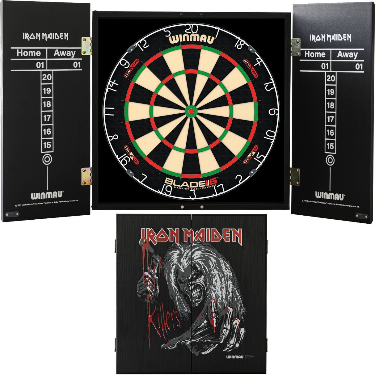 Winmau - Blade 6 Dual Core Dartboard & Iron Maiden Cabinet Bundle - Killers