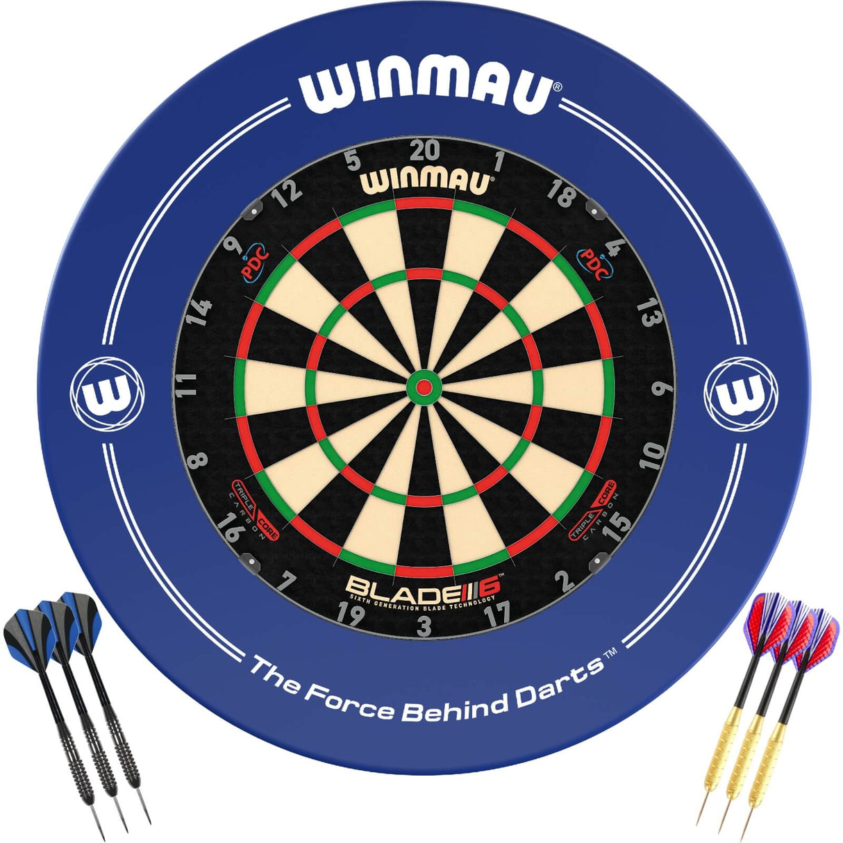 Winmau - Blade 6 Triple Core Dartboard & Surround Ready to Play Bundle - Blue