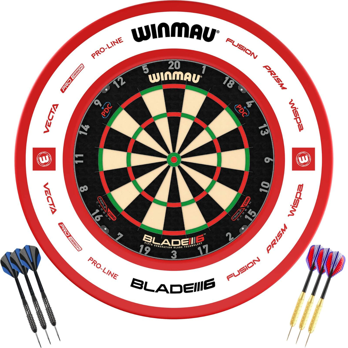 Winmau - Blade 6 Triple Core Dartboard & Surround Ready to Play Bundle - Pro-Line 2.0