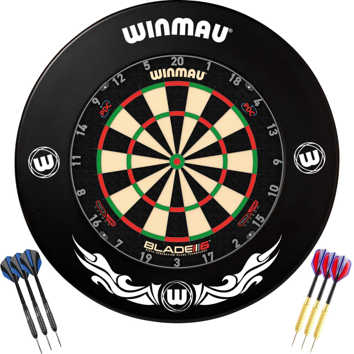 Winmau - Blade 6 Triple Core Dartboard & Surround Ready to Play Bundle - Xtreme