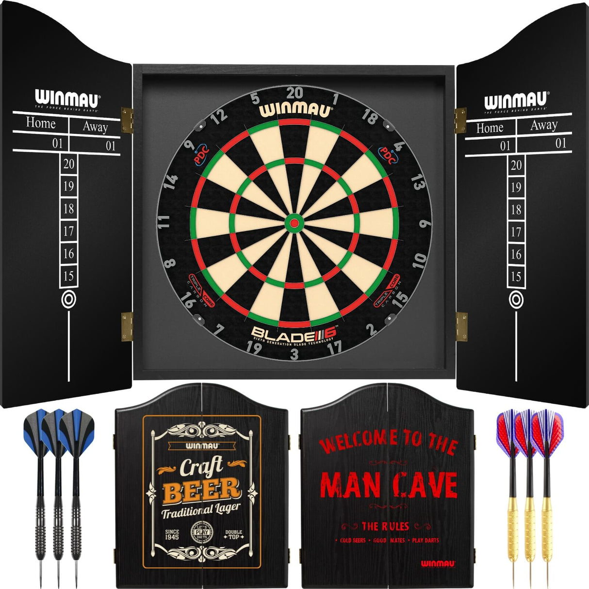 Winmau - Blade 6 Triple Core Dartboard & Cabinet Ready to Play Bundle -