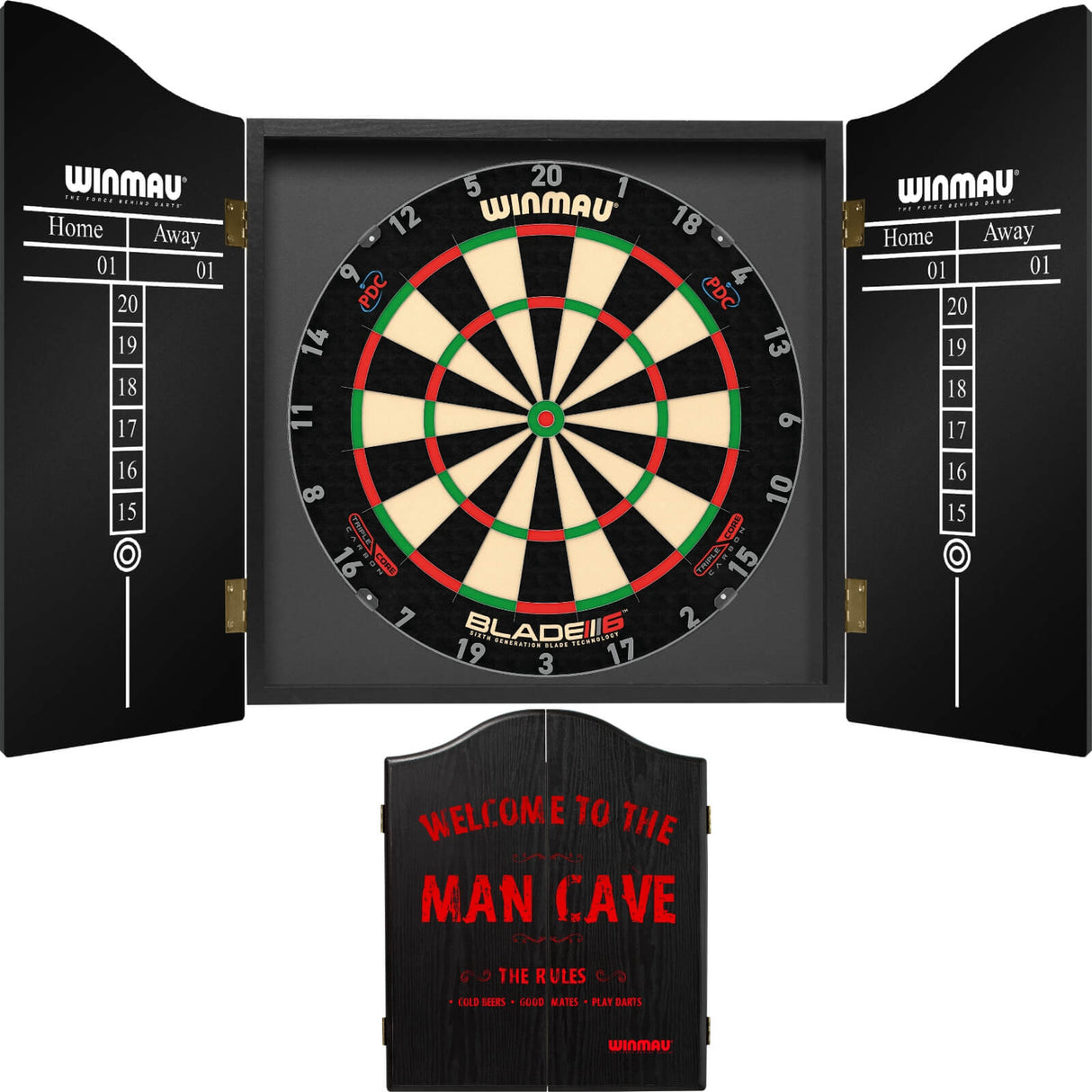 Winmau - Blade 6 Triple Core Dartboard & Cabinet Bundle - Man Cave