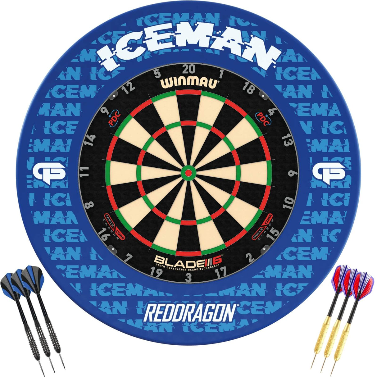 Winmau - Blade 6 Triple Core Dartboard & Player Edition Surround Ready to Play Bundle - Gerwyn Price