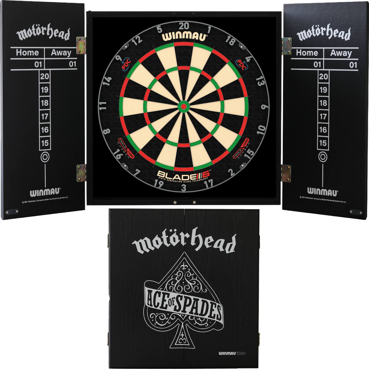 Winmau - Blade 6 Triple Core Dartboard & Motörhead Cabinet Bundle - Ace of Spades