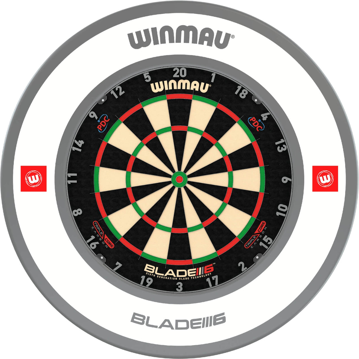 Winmau - Blade 6 Triple Core Dartboard & Surround Bundle - Pro-Line 1.0 White