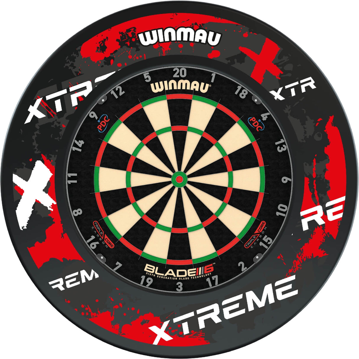 Winmau - Blade 6 Triple Core Dartboard & Surround Bundle - Xtreme Red