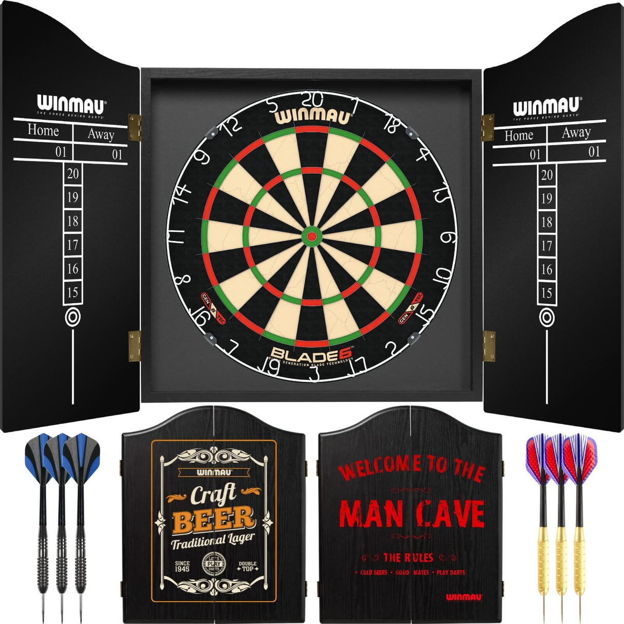 Winmau - Blade 6 Dartboard & Cabinet Ready to Play Bundle -