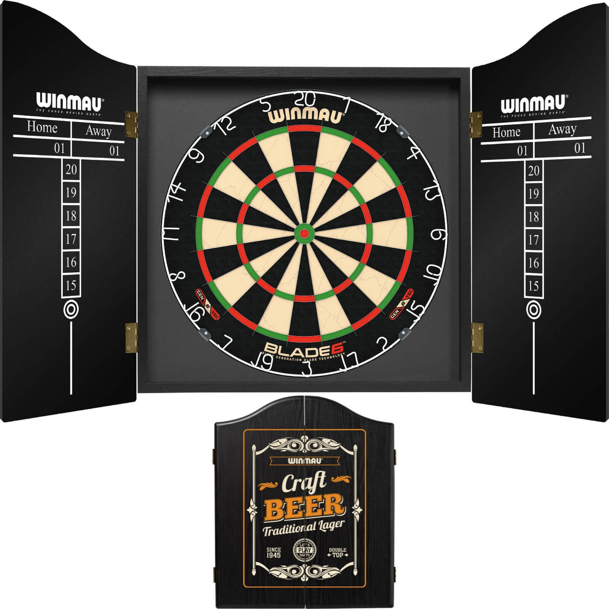 Winmau - Blade 6 Dartboard & Cabinet Bundle - Craft Beer