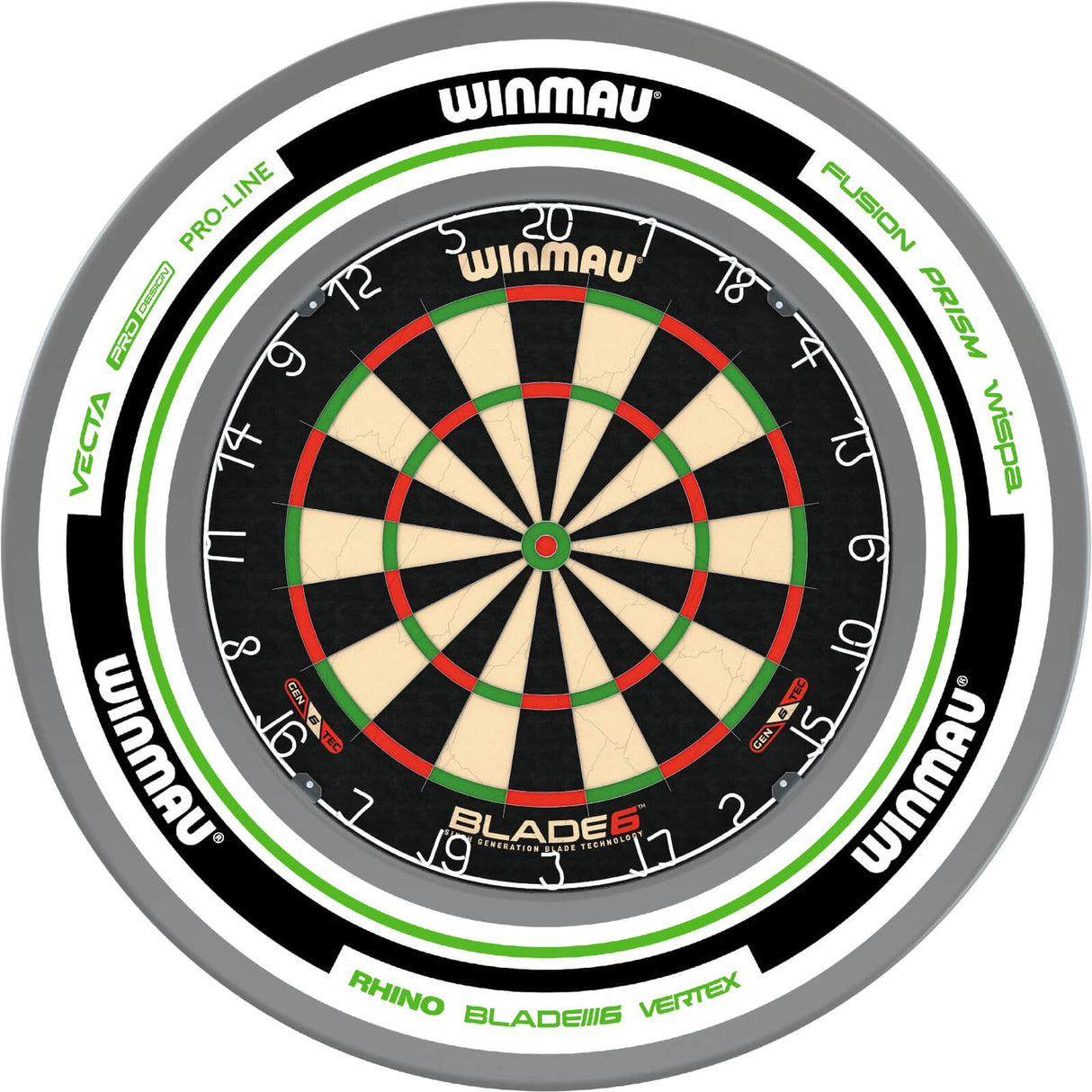 Winmau - Blade 6 Dartboard & Advance Surround Bundle - White & Green