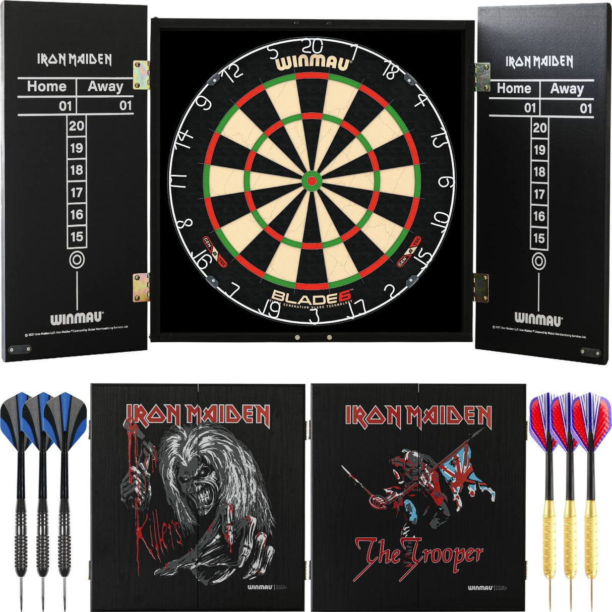 Winmau - Blade 6 Dartboard & Iron Maiden Cabinet Ready to Play Bundle -