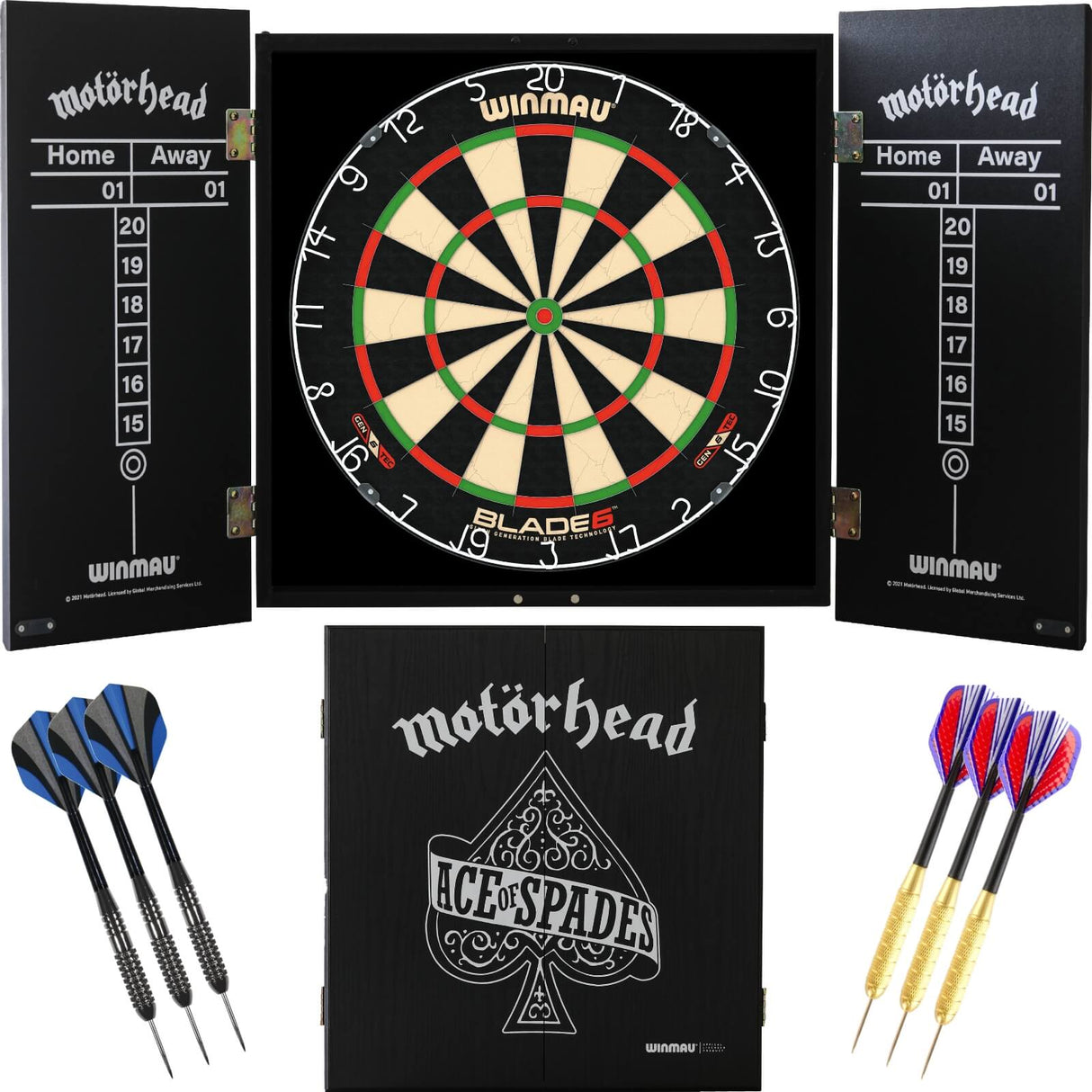 Winmau - Blade 6 Dartboard & Motörhead Cabinet Ready to Play Bundle - Ace of Spades