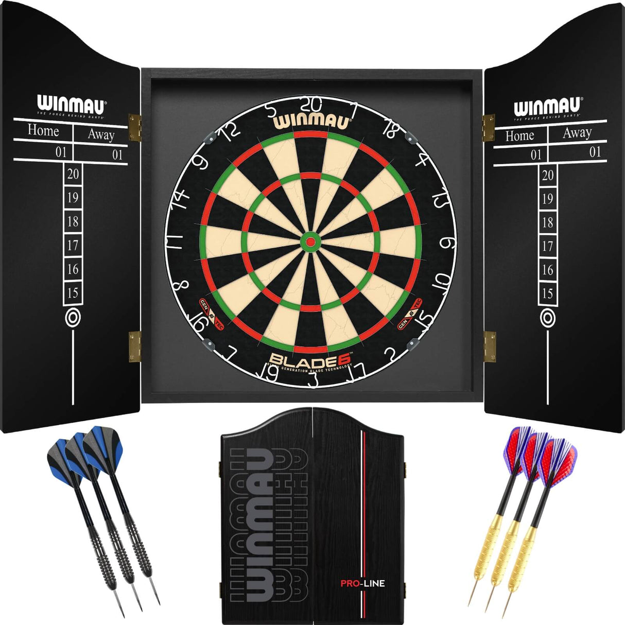 Winmau - Blade 6 Dartboard & Pro-Line Cabinet Ready to Play Bundle -