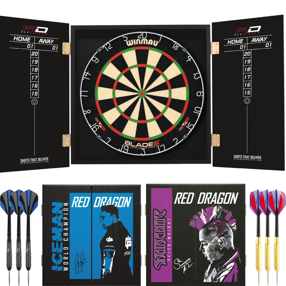 Winmau - Blade 6 Dartboard & Player Edition Cabinet Ready to Play Bundle -