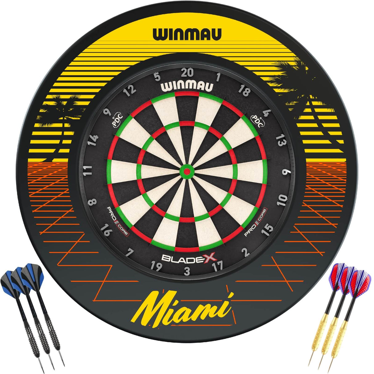 Winmau - Blade X Dartboard & Surround Ready to Play Bundle - Miami