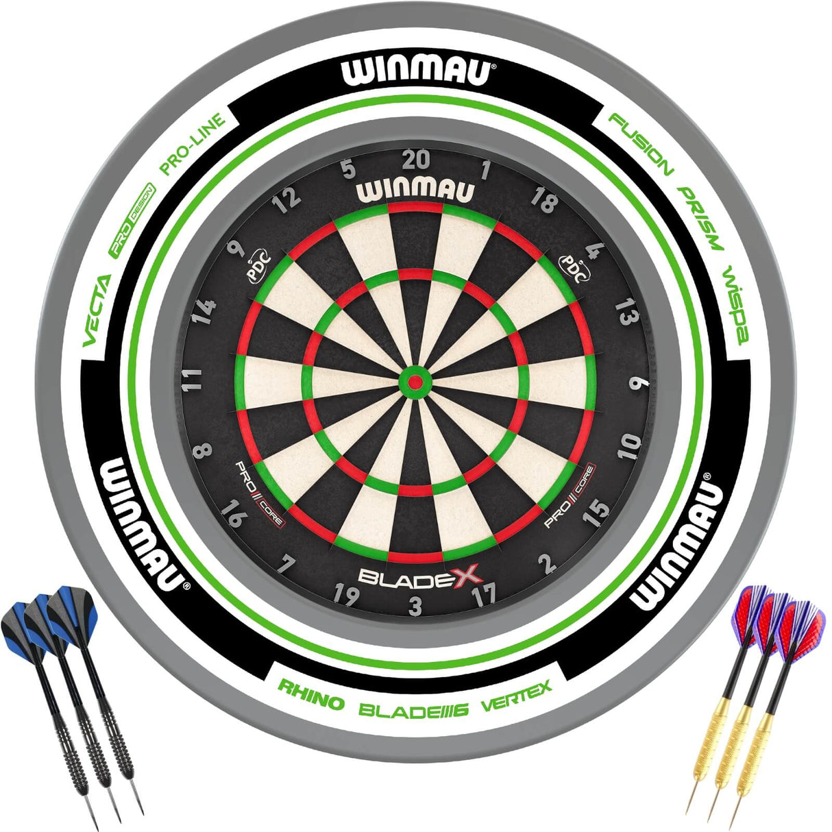 Winmau - Blade X Dartboard & Advance Surround Ready to Play Bundle - White & Green