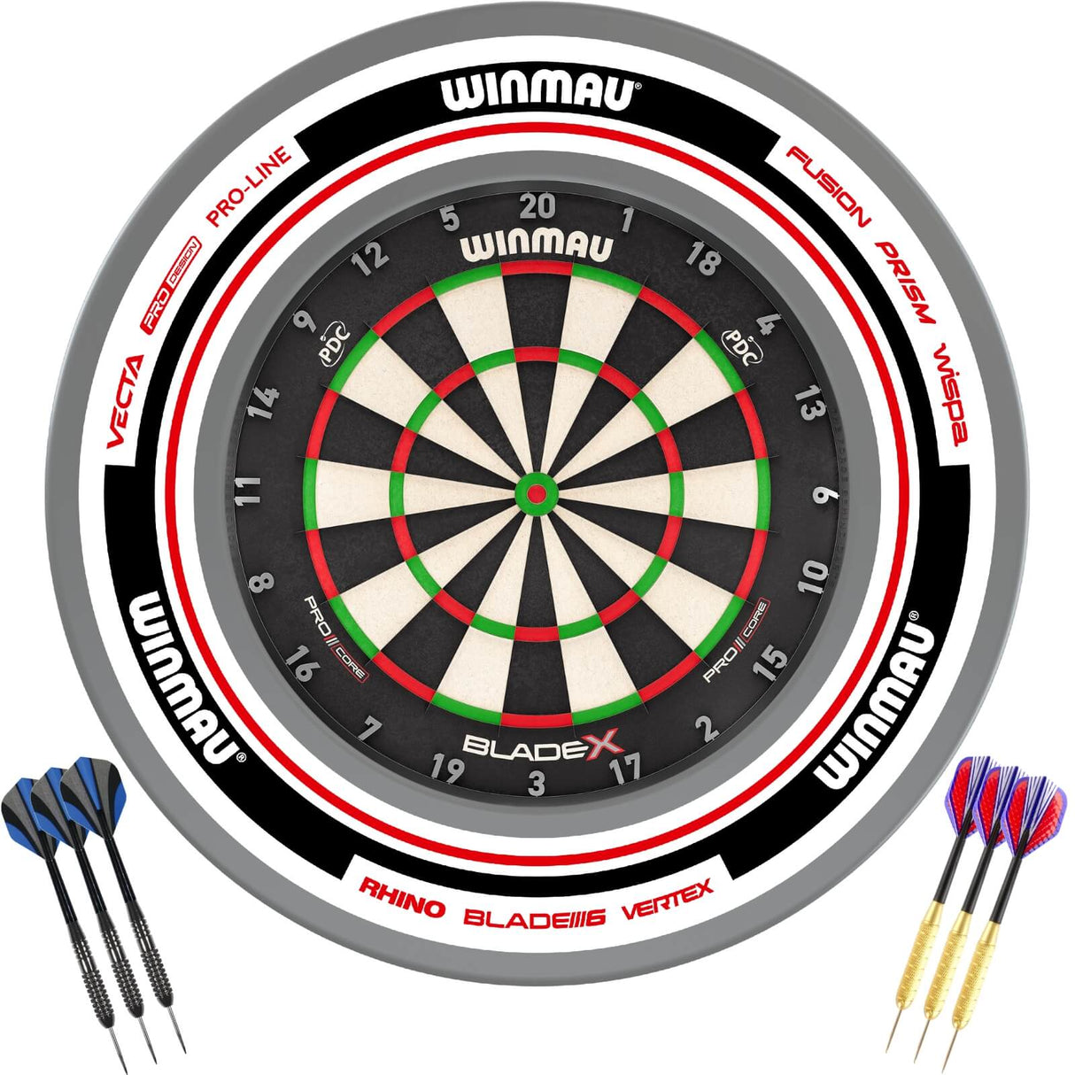 Winmau - Blade X Dartboard & Advance Surround Ready to Play Bundle - White & Red