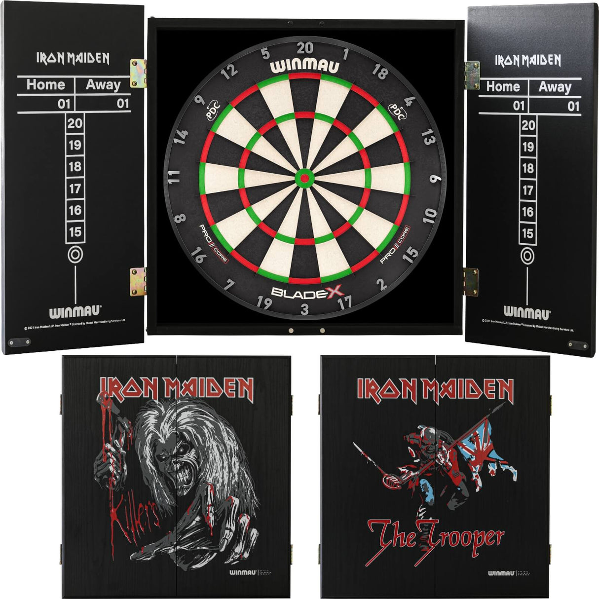 Winmau - Blade X Dartboard & Iron Maiden Cabinet Bundle -