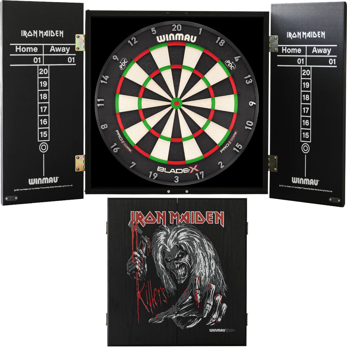 Winmau - Blade X Dartboard & Iron Maiden Cabinet Bundle - Killers