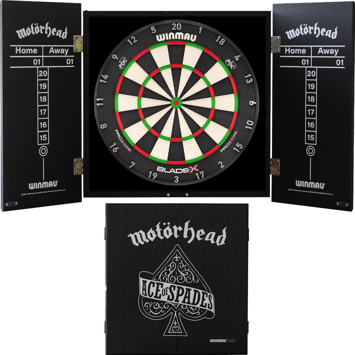 Winmau - Blade X Dartboard & Motörhead Cabinet Bundle - Ace of Spades