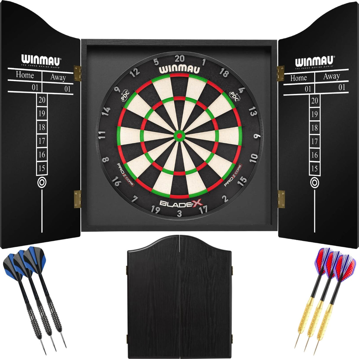 Winmau - Blade X Dartboard & Cabinet Ready to Play Bundle - Black