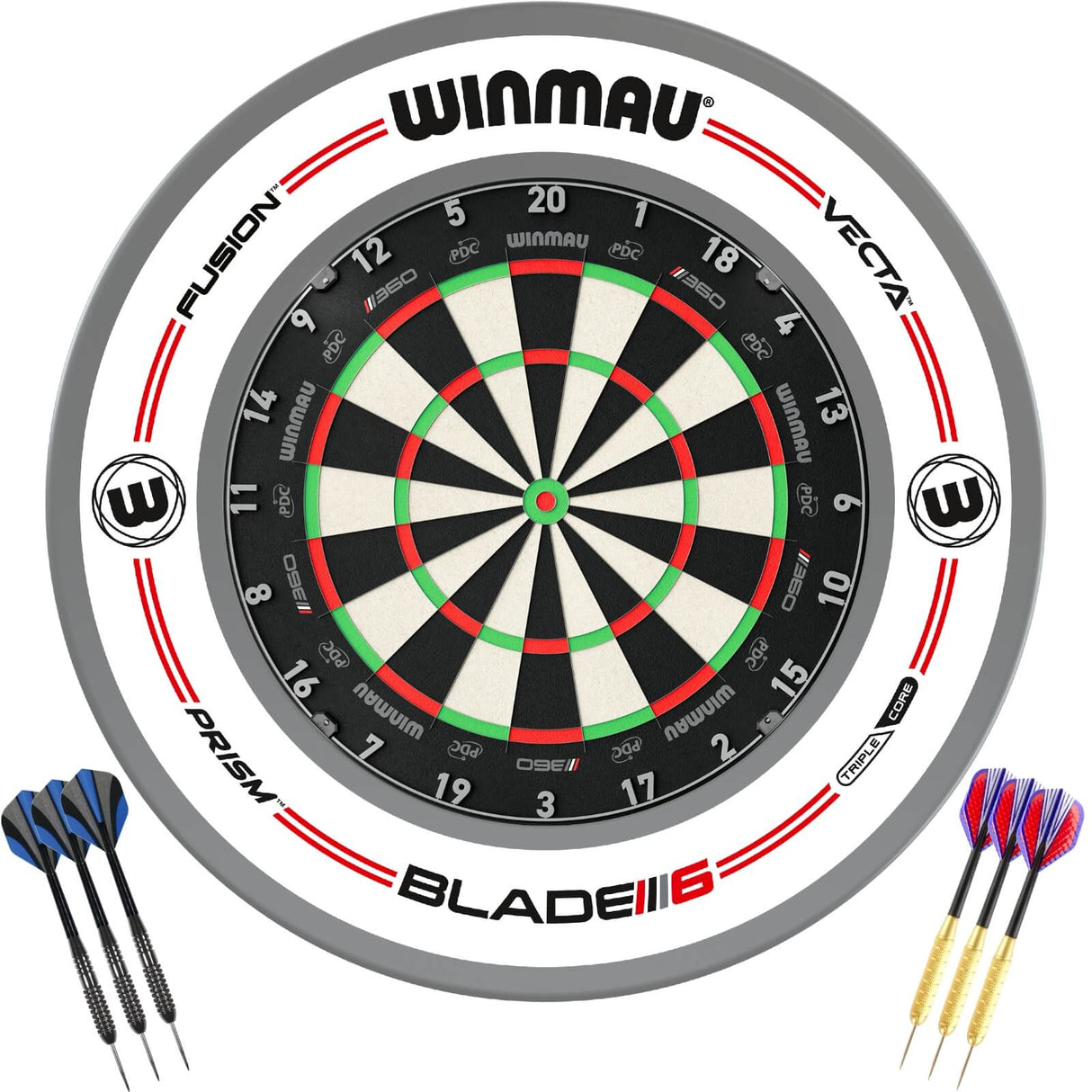 Winmau - Blade 360 Triple Core Dartboard & Surround Ready to Play Bundle - Pro-Line White