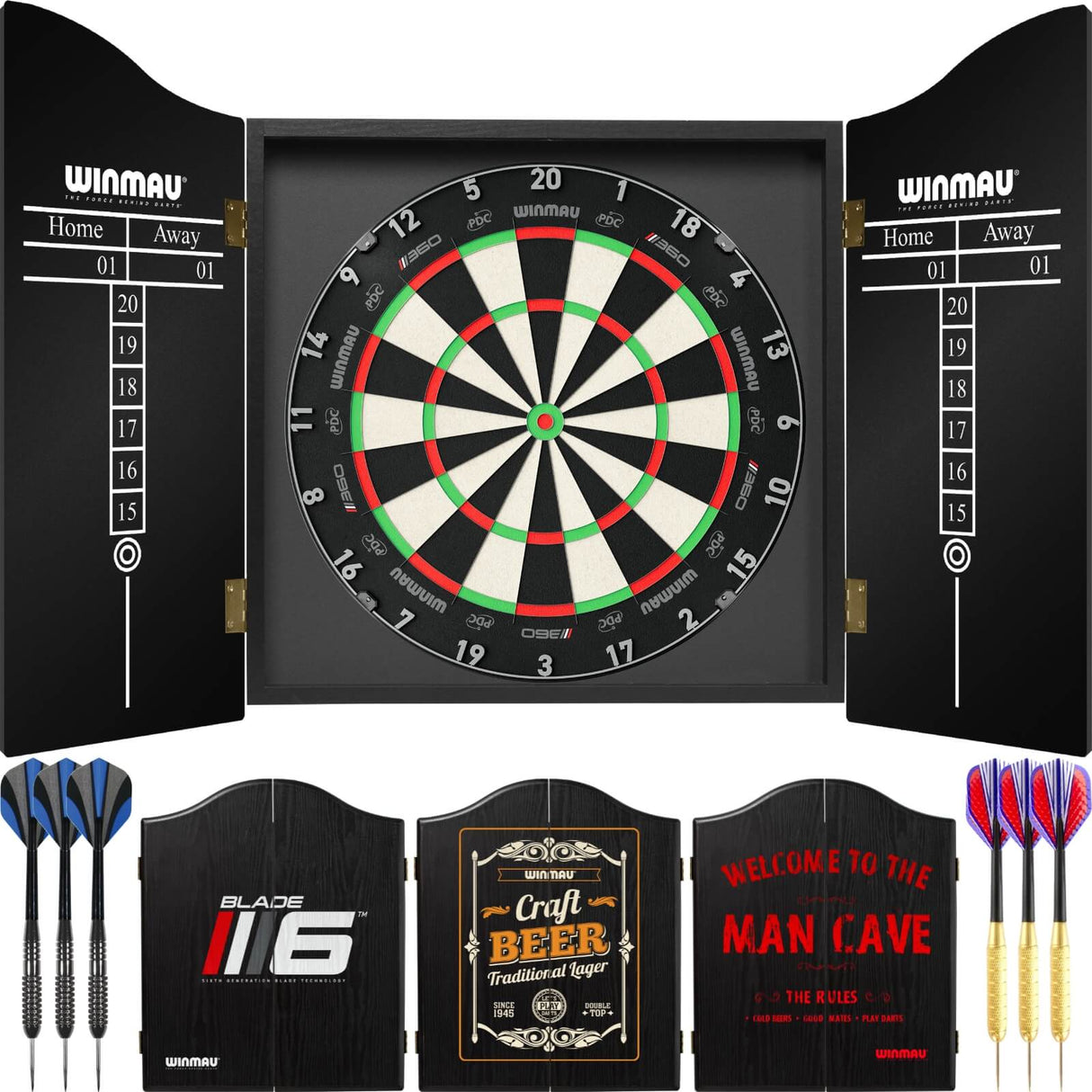 Winmau - Blade 360 Triple Core Dartboard & Cabinet Ready to Play Bundle -