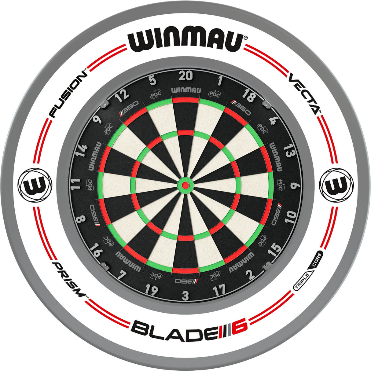 Winmau - Blade 360 Triple Core Dartboard & Surround Bundle - Pro-Line White