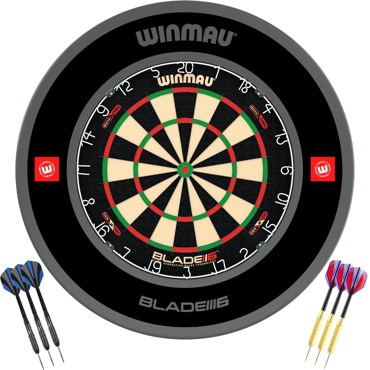Winmau - Blade 6 Dual Core Dartboard & Surround Ready to Play Bundle - Pro-Line 1.0 Black