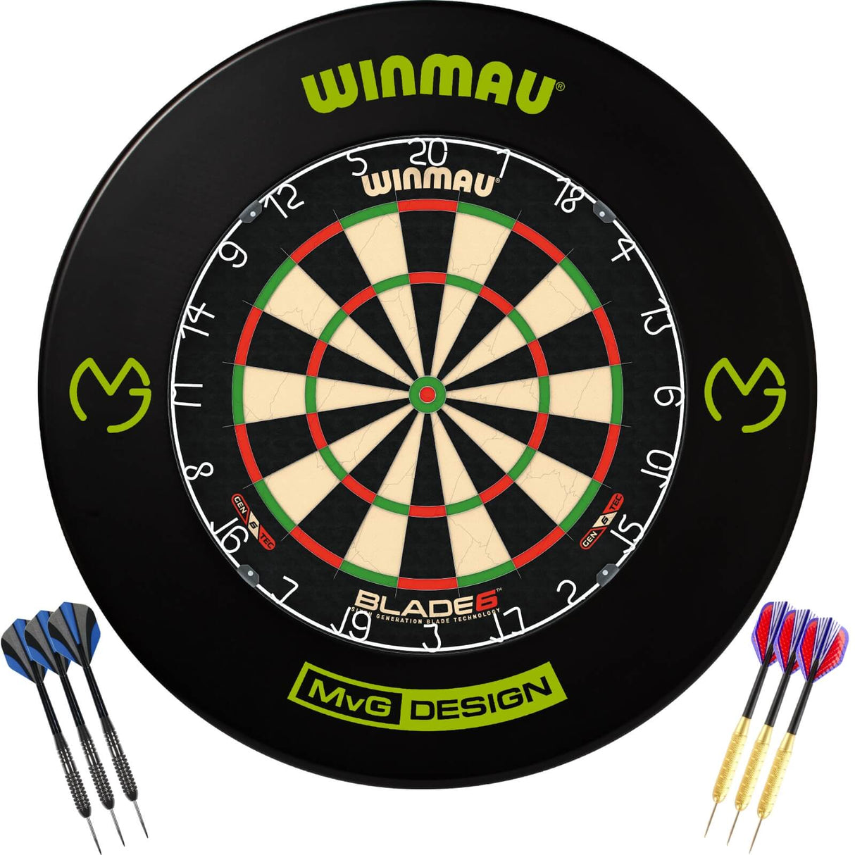 Winmau - Blade 6 Dartboard & Player Edition Surround Ready to Play Bundle - Michael van Gerwen