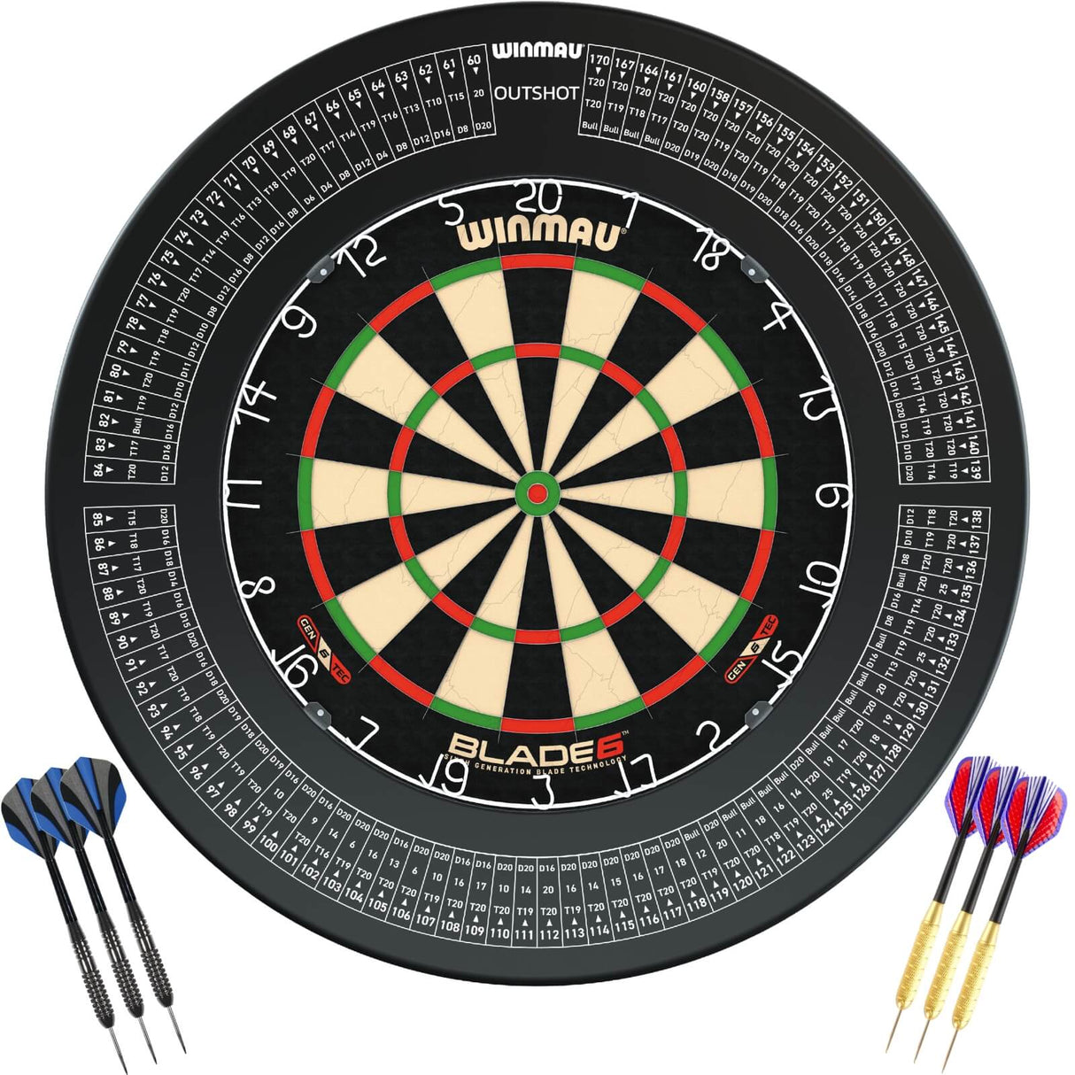 Winmau - Blade 6 Dartboard & Surround Ready to Play Bundle - Outshot