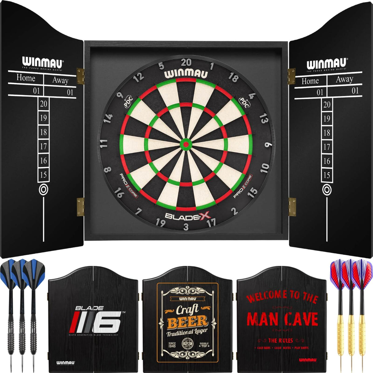 Winmau - Blade X Dartboard & Cabinet Ready to Play Bundle -