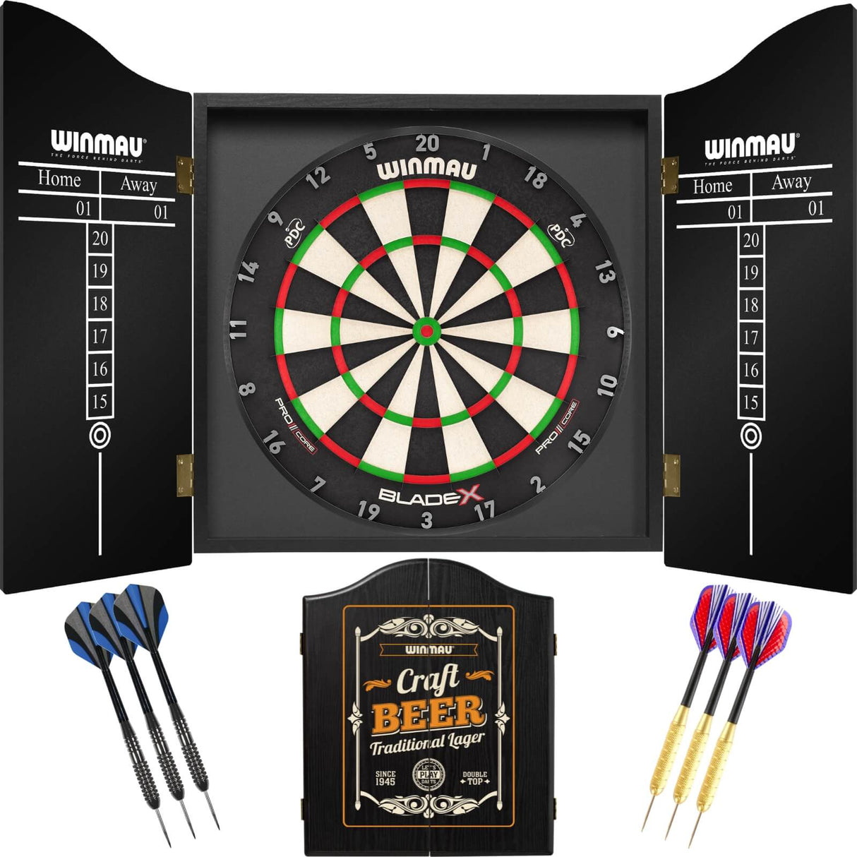 Winmau - Blade X Dartboard & Cabinet Ready to Play Bundle - Craft Beer