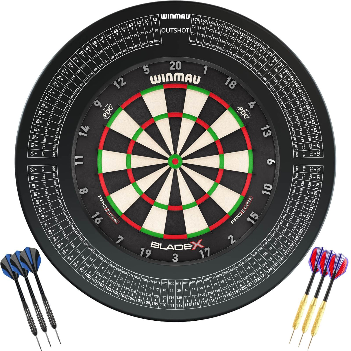 Winmau - Blade X Dartboard & Surround Ready to Play Bundle - Outshot