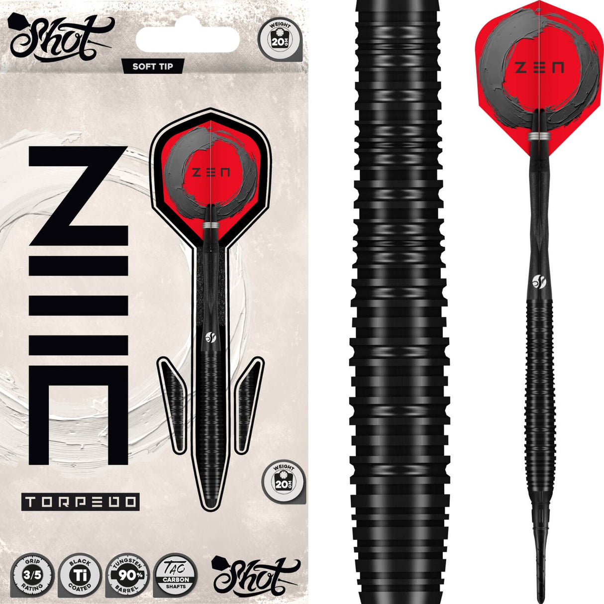 Shot - Zen Torpedo Darts - Soft Tip - 90% Tungsten - 20g