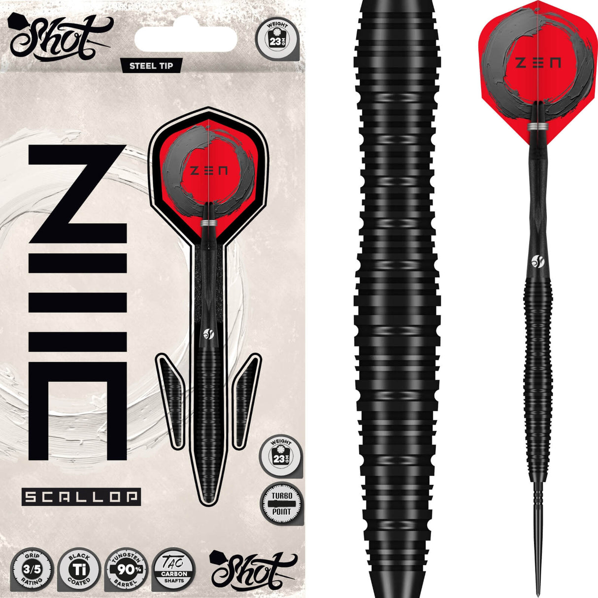 Shot - Zen Scallop Darts - Turbo Point - 90% Tungsten - 23g 24g 25g