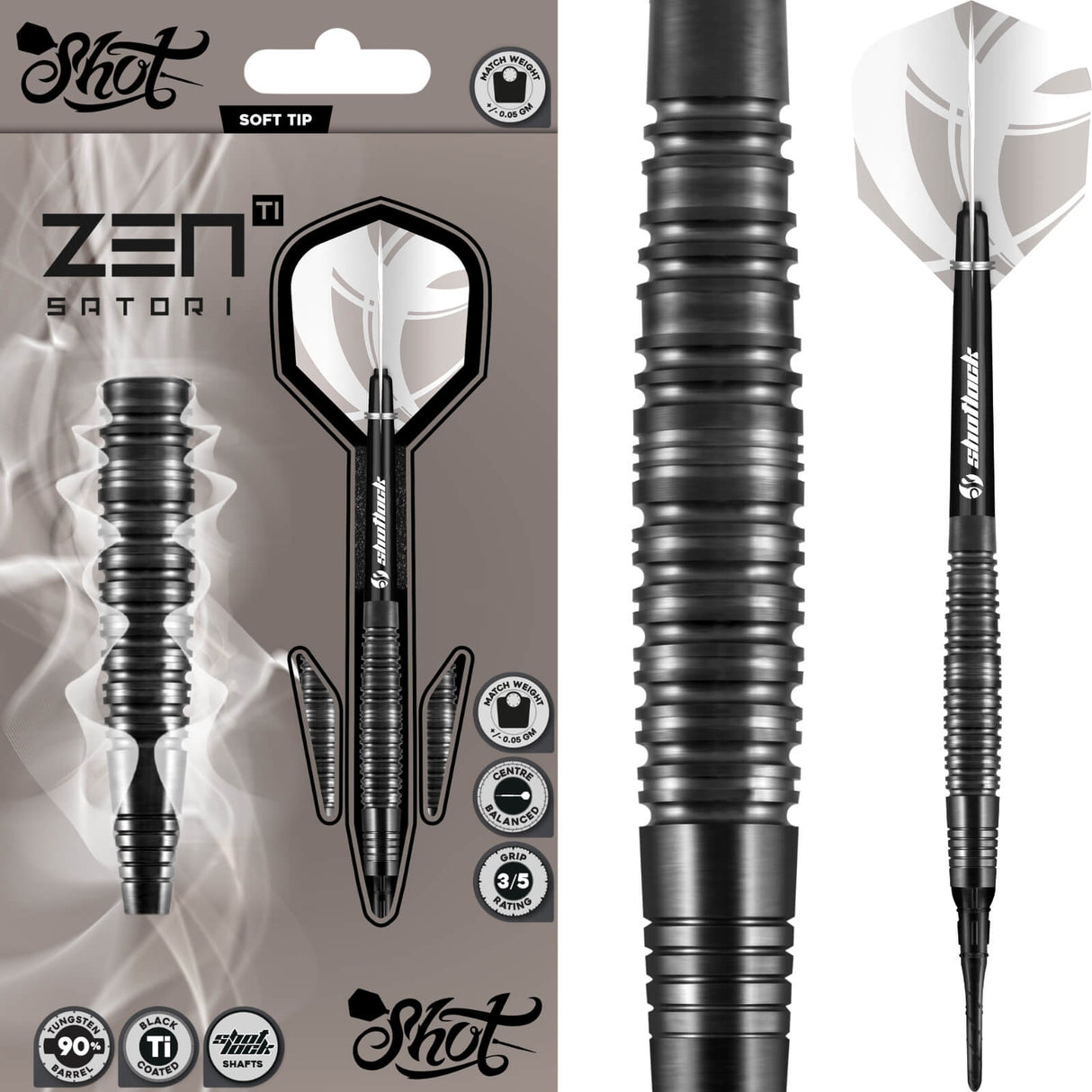 Shot - Zen Satori Darts - Soft Tip - 90% Tungsten - 18g 20g -