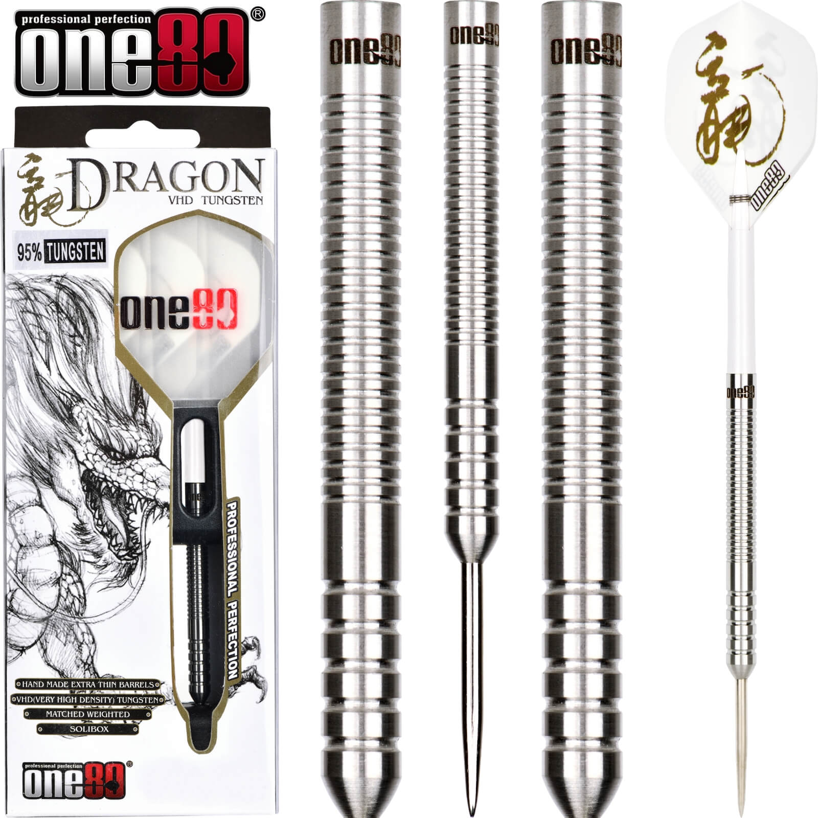 Darts - One80 - Dragon Darts - Steel Tip - 90% Tungsten - 20g 22g 24g 26g 
