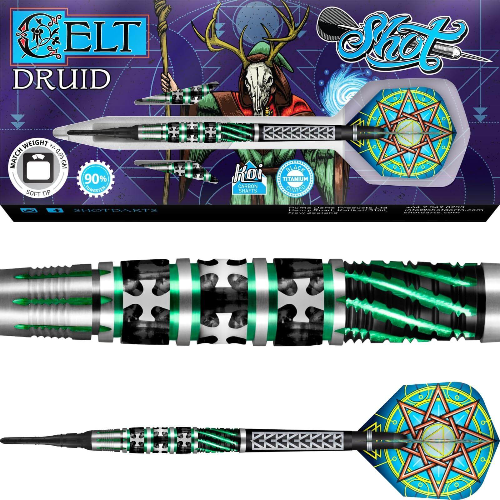 Darts - Shot - Celt Druid Darts - Soft Tip - 90% Tungsten - 18g 20g 