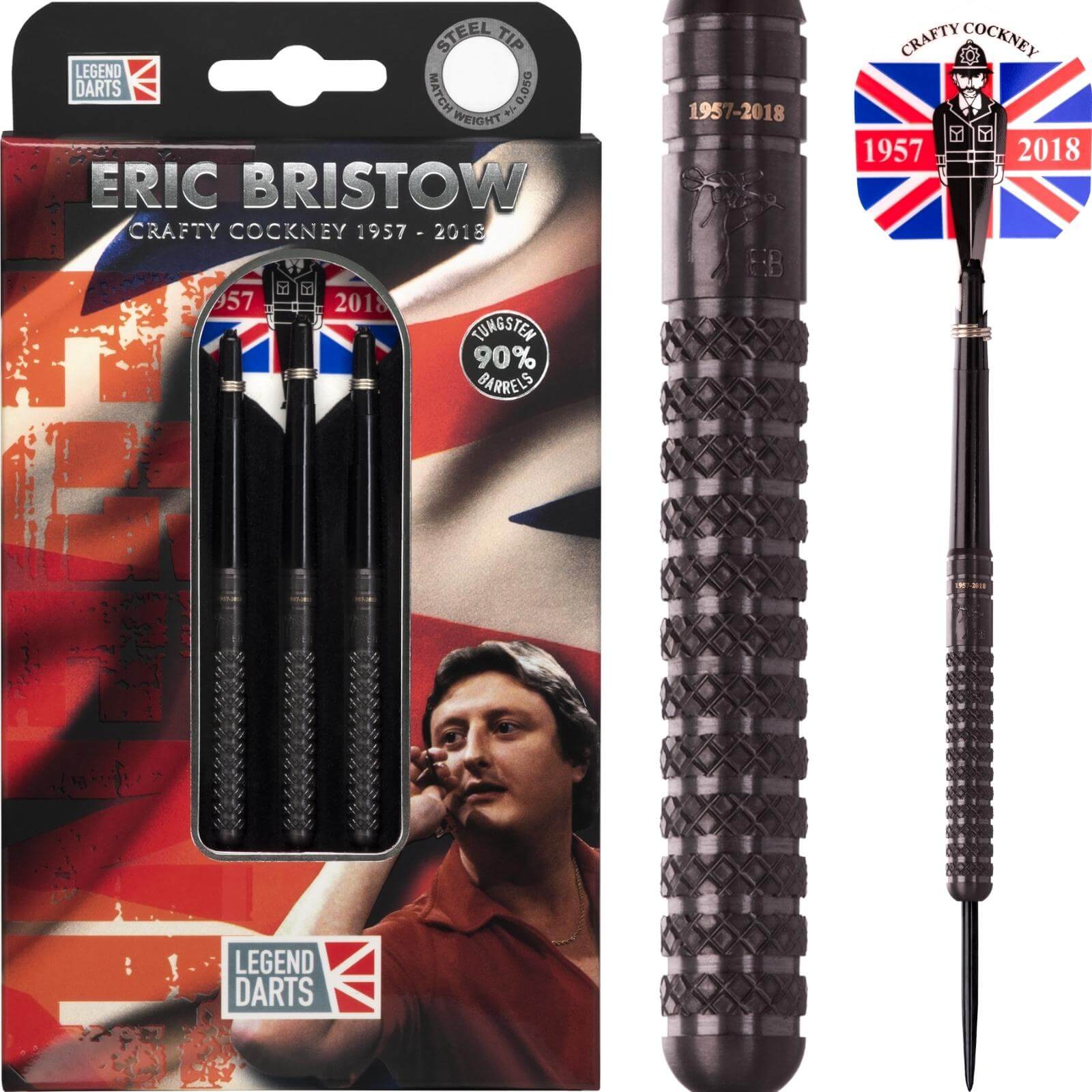 Darts - Legend Darts - Eric Bristow Black Knurled Darts - Steel Tip - 90% Tungsten - 21g 23g 25g 