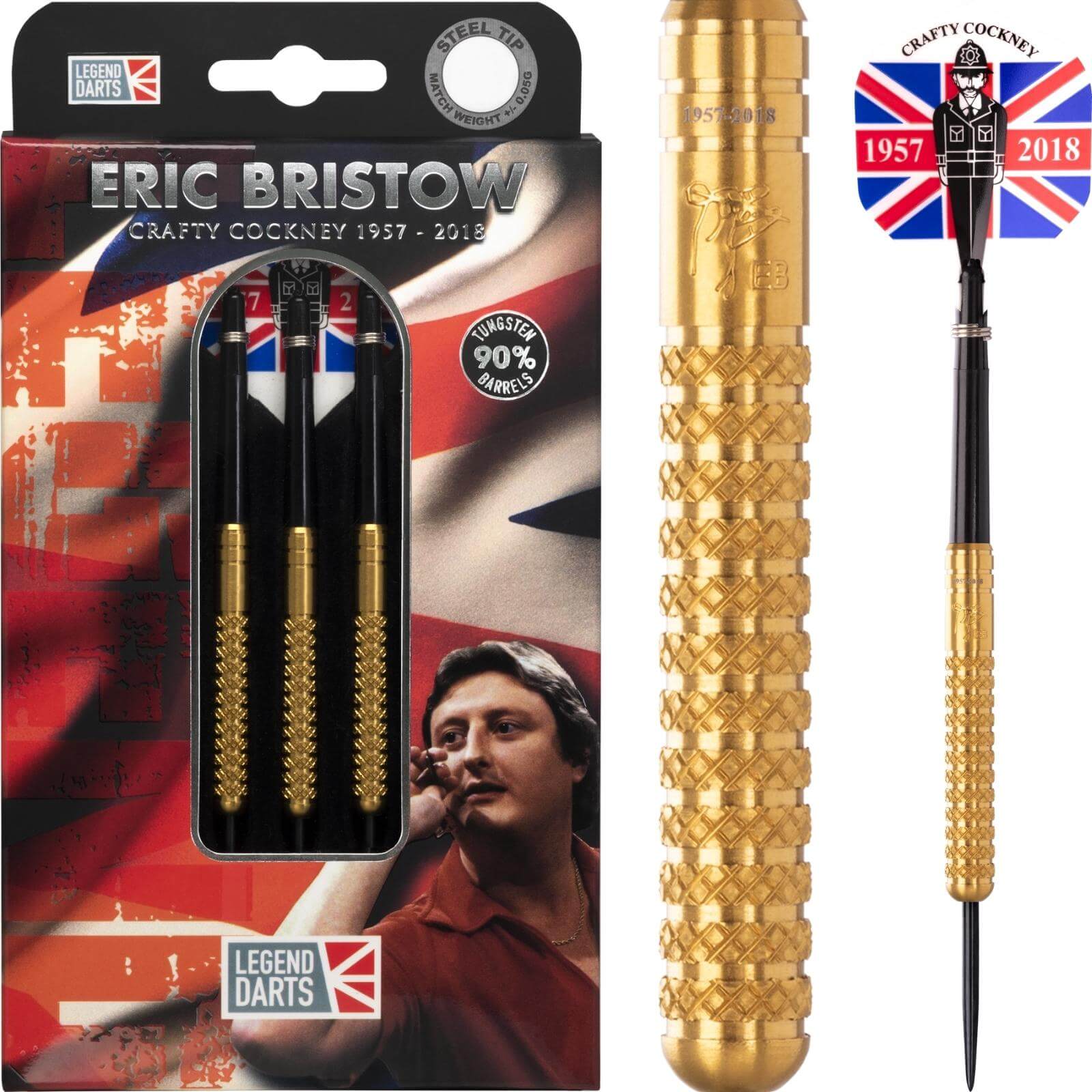 Darts - Legend Darts - Eric Bristow Gold Knurled Darts - Steel Tip - 90% Tungsten - 21g 23g 25g 