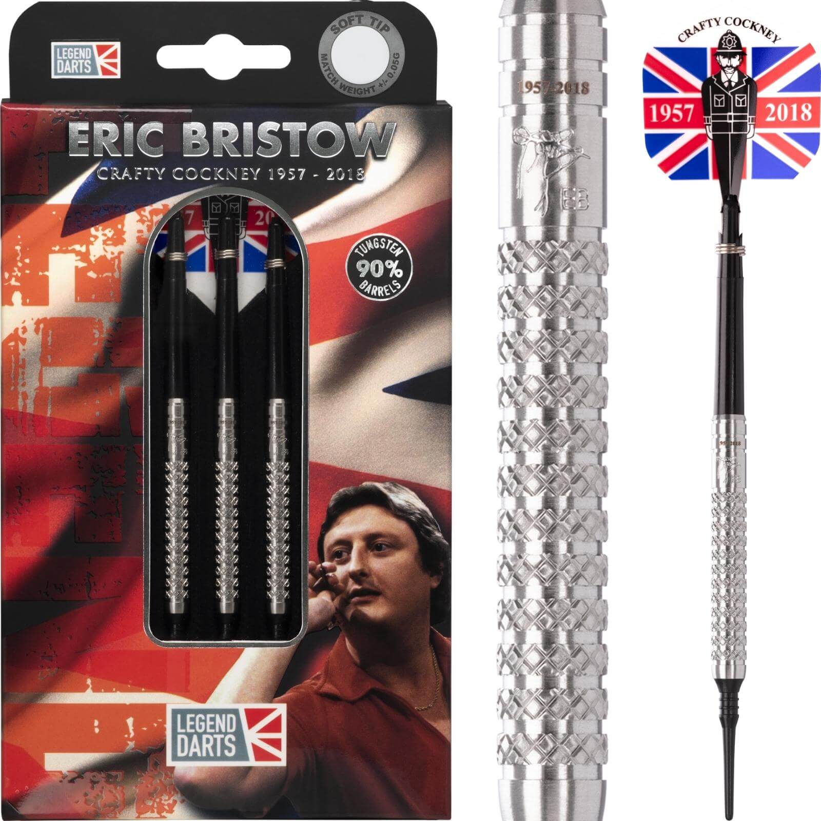 Darts - Legend Darts - Eric Bristow Natural Knurled Darts - Soft Tip - 90% Tungsten - 21g 