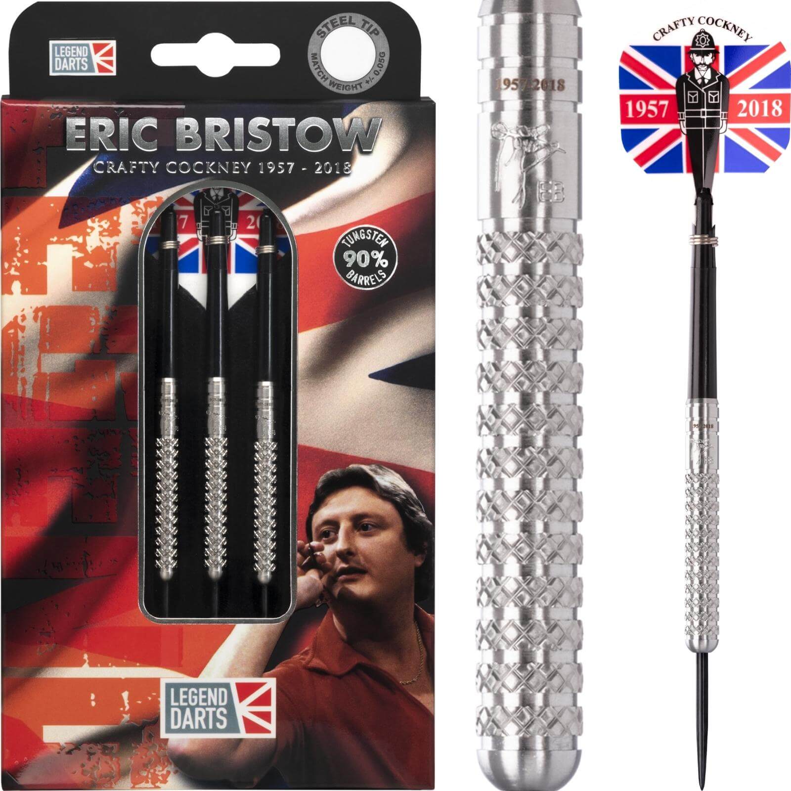 Darts - Legend Darts - Eric Bristow Natural Knurled Darts - Steel Tip - 90% Tungsten - 21g 23g 25g 