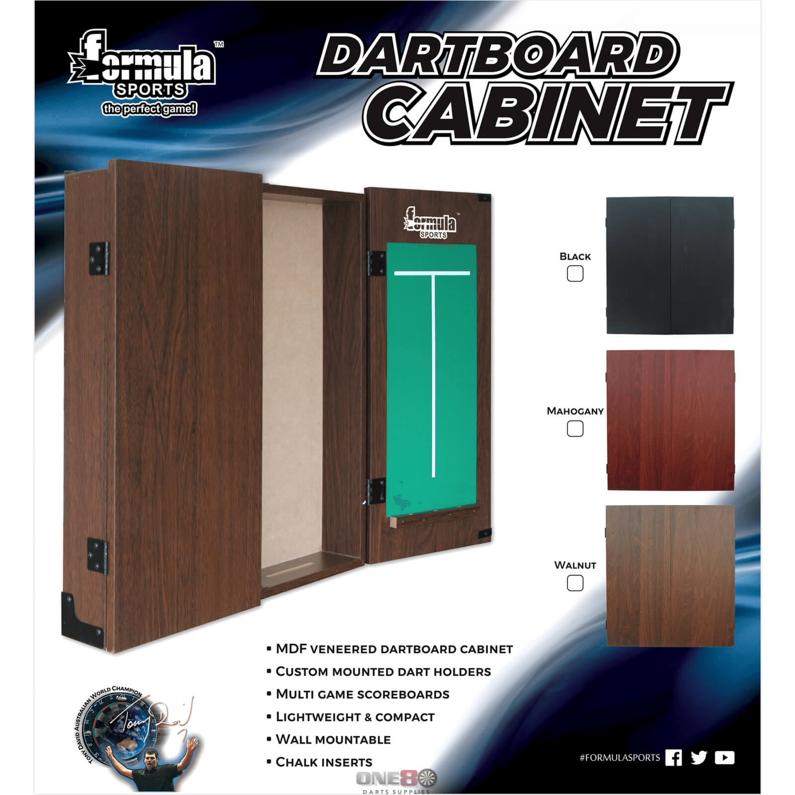 Dartboard Accessories - Formula Sports - Plain MDF Dartboard Cabinet - Black, Mahogany, Walnut 