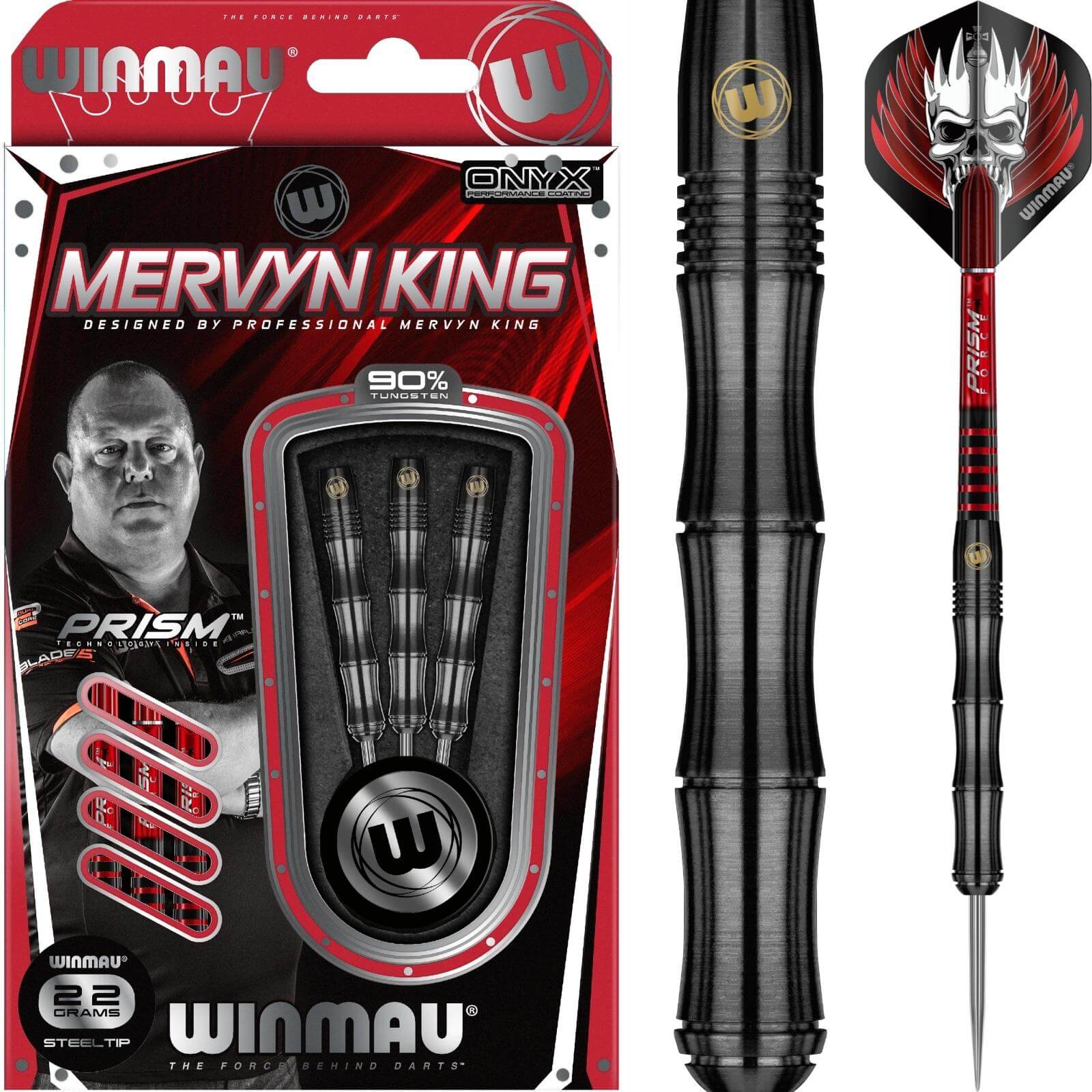 Darts - Winmau - Mervyn King Black Darts - Steel Tip - 90% Tungsten - 22g 24g 