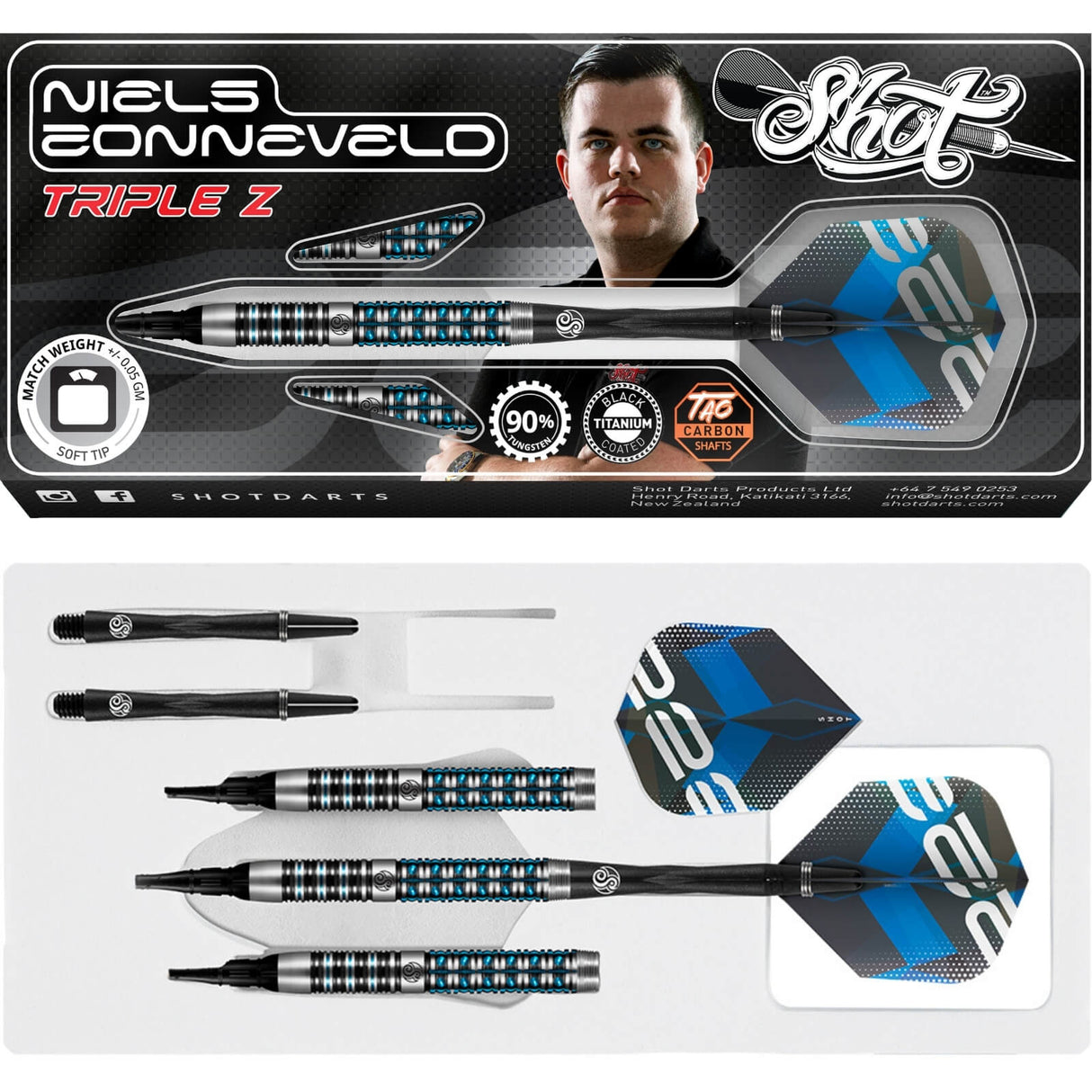 Shot - Niels Zonneveld Darts - Soft Tip - 90% Tungsten - 18g 20g -