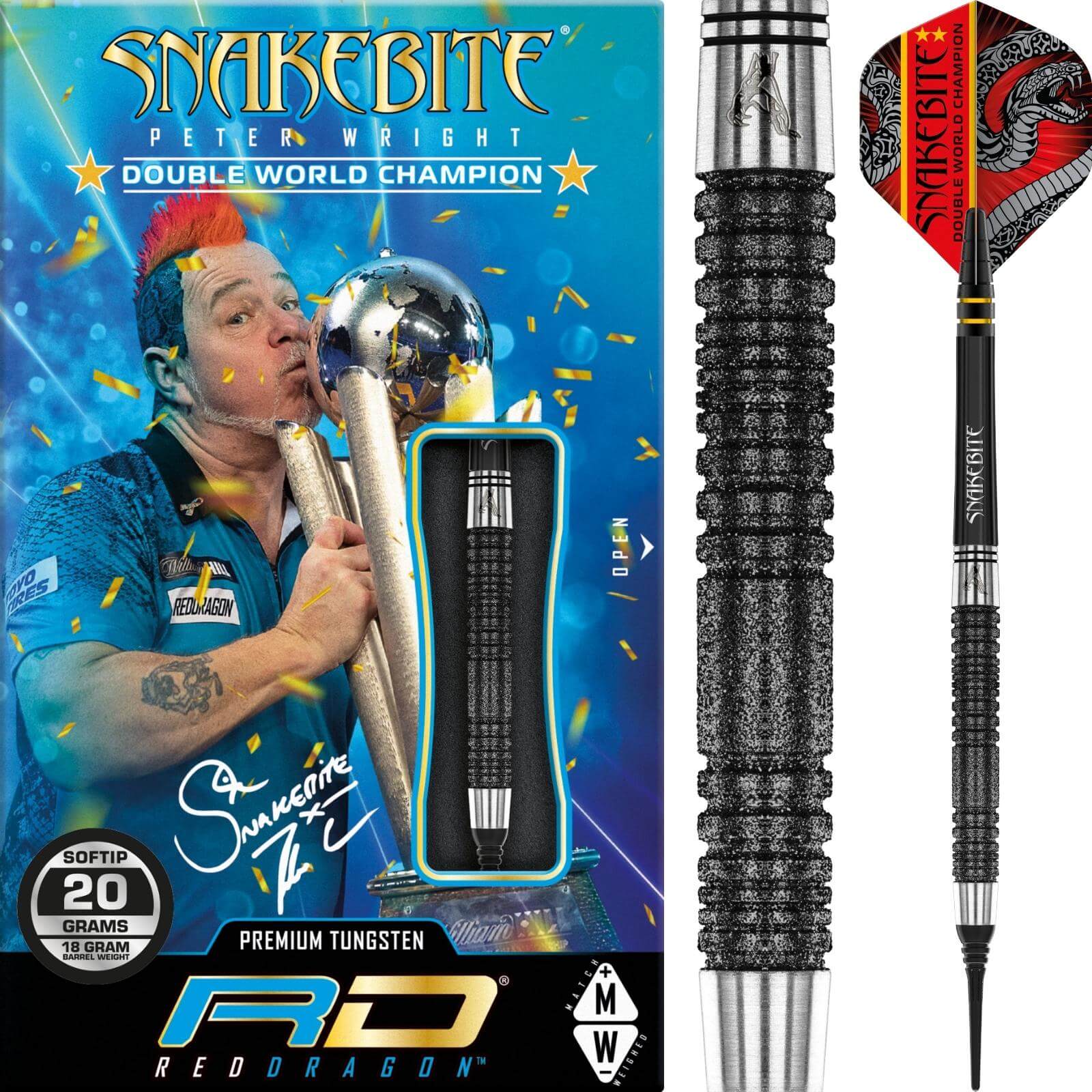 Darts - Red Dragon - Peter Wright Double World Champion Special Edition Darts - Black - Soft Tip - 85% Tungsten - 20g 